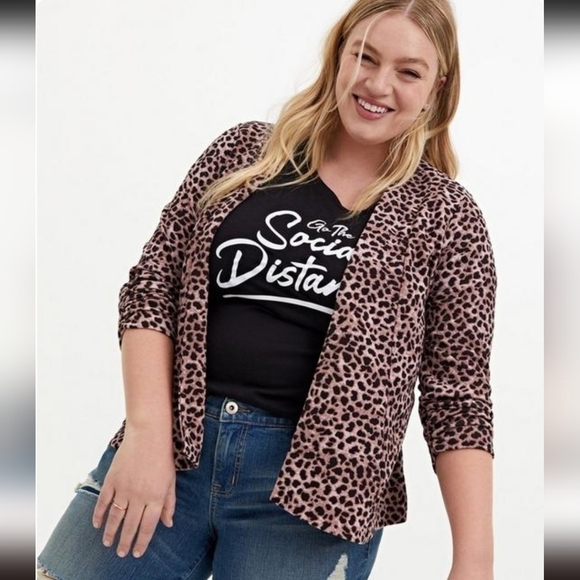 Torrid Knit Crepe Drape Blazer Sz 3X Animal Print Open Front 3/4 Sleeve - Picture 1 of 12